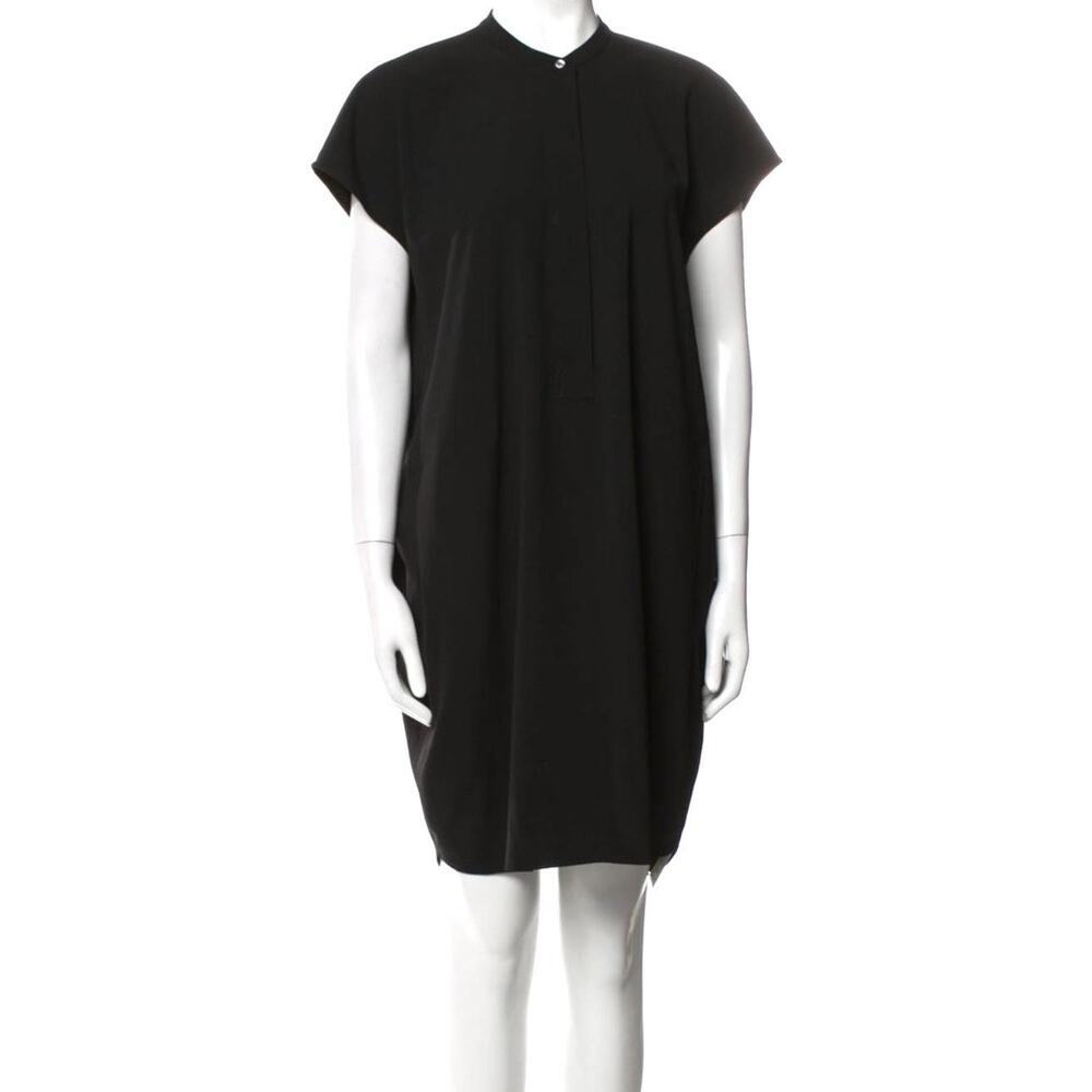 Vince Dress Womens Large Black Henley Cap Sleeve Shift Shirt Knee Length Stretch
